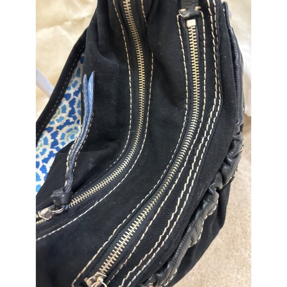 Fossil Black Canvas & Faux Leather Shoulder Bag With Adjustable Strap - Picture 7 of 16